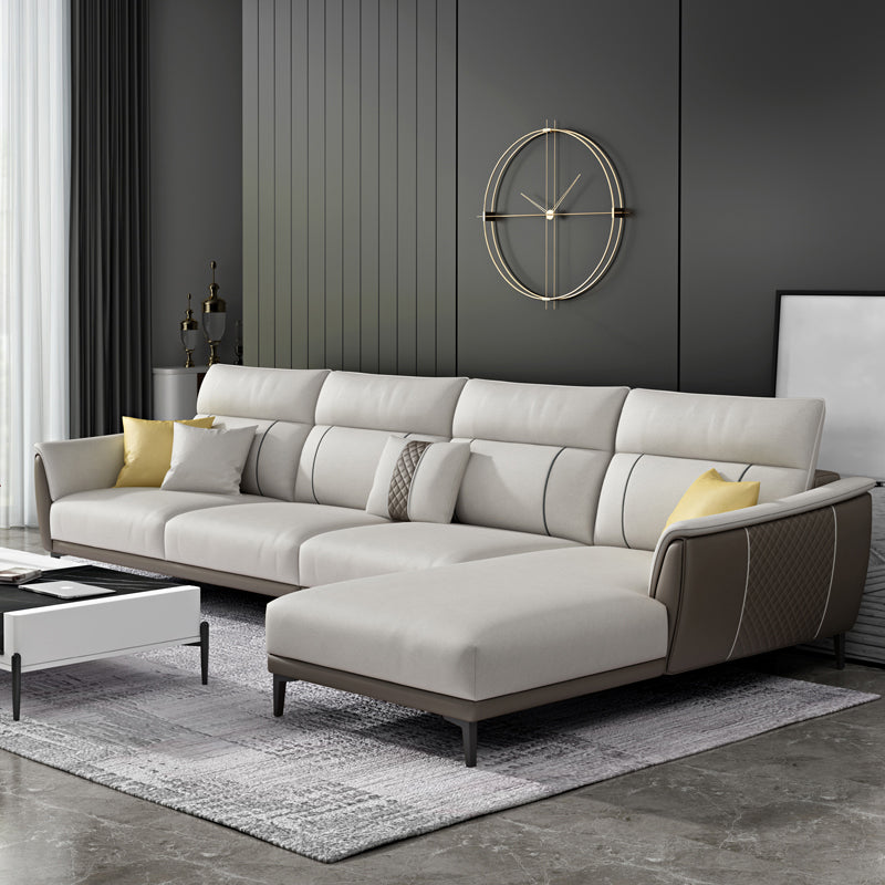 Contemporary Modular Sectional with Pillowed Back Cushions for Four People Yellow-Brown Clearhalo 'furn' 'furn_sectionals' 'Furniture' 'furniture_sectionals' 'kitchen' 'kitchen_sectionals' 'Living Room Furniture' 'Sectionals' 4822331