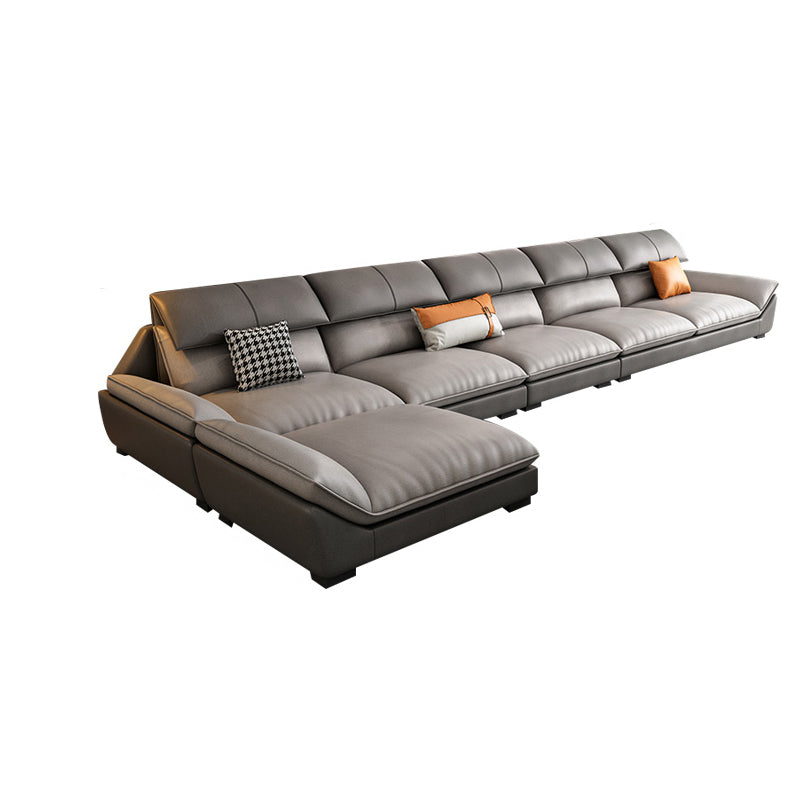 Grey Stain-Resistant Faux Leather Pillow Top Arm Sofa/Sectional for Living Room 157.5"L x 69"W x 35"H Clearhalo 'furn' 'furn_sectionals' 'Furniture' 'furniture_sectionals' 'kitchen' 'kitchen_sectionals' 'Living Room Furniture' 'Sectionals' 4822337