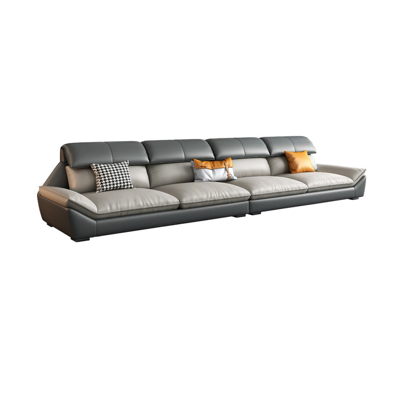 Grey Stain-Resistant Faux Leather Pillow Top Arm Sofa/Sectional for Living Room 130"L x 37"W x 35"H Clearhalo 'furn' 'furn_sectionals' 'Furniture' 'furniture_sectionals' 'kitchen' 'kitchen_sectionals' 'Living Room Furniture' 'Sectionals' 4822338