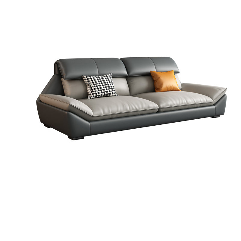 Grey Stain-Resistant Faux Leather Pillow Top Arm Sofa/Sectional for Living Room 75"L x 37"W x 35"H Clearhalo 'furn' 'furn_sectionals' 'Furniture' 'furniture_sectionals' 'kitchen' 'kitchen_sectionals' 'Living Room Furniture' 'Sectionals' 4822340