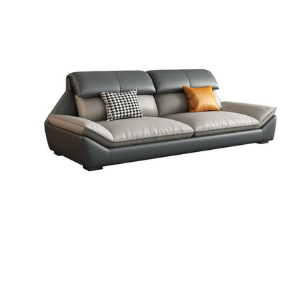 Grey Stain-Resistant Faux Leather Pillow Top Arm Sofa/Sectional for Living Room 75"L x 37"W x 35"H Clearhalo 'furn' 'furn_sectionals' 'Furniture' 'furniture_sectionals' 'kitchen' 'kitchen_sectionals' 'Living Room Furniture' 'Sectionals' 4822340