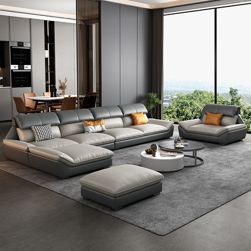 Grey Stain-Resistant Faux Leather Pillow Top Arm Sofa/Sectional for Living Room Clearhalo 'furn' 'furn_sectionals' 'Furniture' 'furniture_sectionals' 'kitchen' 'kitchen_sectionals' 'Living Room Furniture' 'Sectionals' 4822341