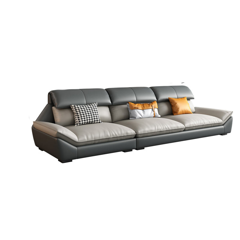 Grey Stain-Resistant Faux Leather Pillow Top Arm Sofa/Sectional for Living Room 102"L x 37"W x 35"H Clearhalo 'furn' 'furn_sectionals' 'Furniture' 'furniture_sectionals' 'kitchen' 'kitchen_sectionals' 'Living Room Furniture' 'Sectionals' 4822343