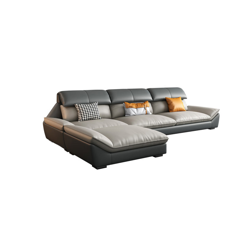 Grey Stain-Resistant Faux Leather Pillow Top Arm Sofa/Sectional for Living Room 102"L x 69"W x 35"H Clearhalo 'furn' 'furn_sectionals' 'Furniture' 'furniture_sectionals' 'kitchen' 'kitchen_sectionals' 'Living Room Furniture' 'Sectionals' 4822344