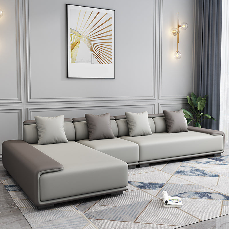 Contemporary Modular L-Shape Sectional with Pillowed Back Cushions Coffee-White Clearhalo 'furn' 'furn_sectionals' 'Furniture' 'furniture_sectionals' 'kitchen' 'kitchen_sectionals' 'Living Room Furniture' 'Sectionals' 4822355