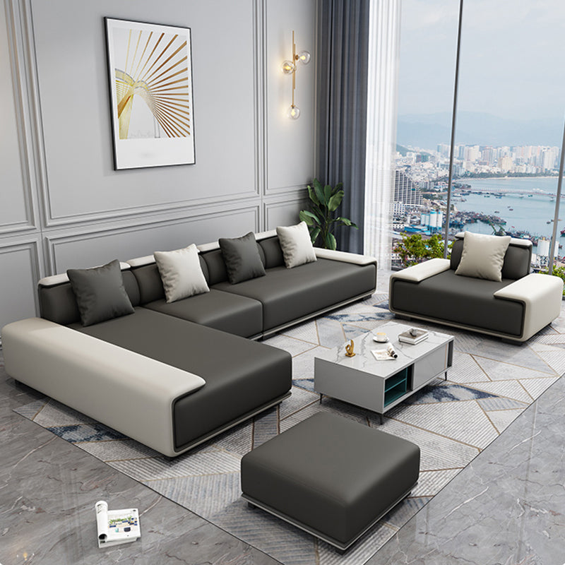 Contemporary Modular L-Shape Sectional with Pillowed Back Cushions Clearhalo 'furn' 'furn_sectionals' 'Furniture' 'furniture_sectionals' 'kitchen' 'kitchen_sectionals' 'Living Room Furniture' 'Sectionals' 4822358
