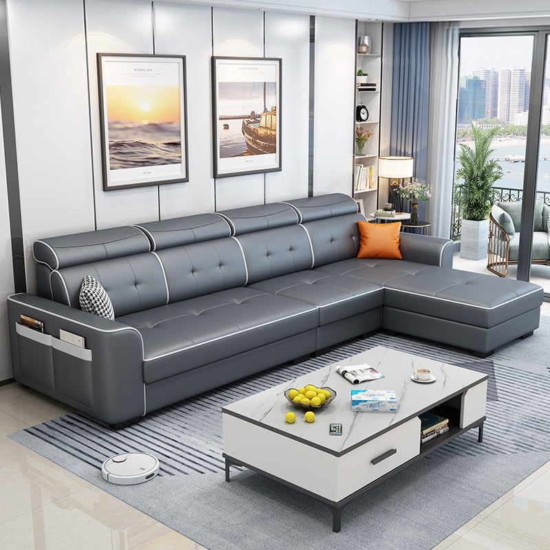 106.3"L x 57.09"W x 35.43"H Fabric Adjustable High Back Sectionals Sofa with Storage Dark Gray Faux Leather Clearhalo 'furn' 'furn_sectionals' 'Furniture' 'furniture_sectionals' 'kitchen' 'kitchen_sectionals' 'Living Room Furniture' 'Sectionals' 4822370