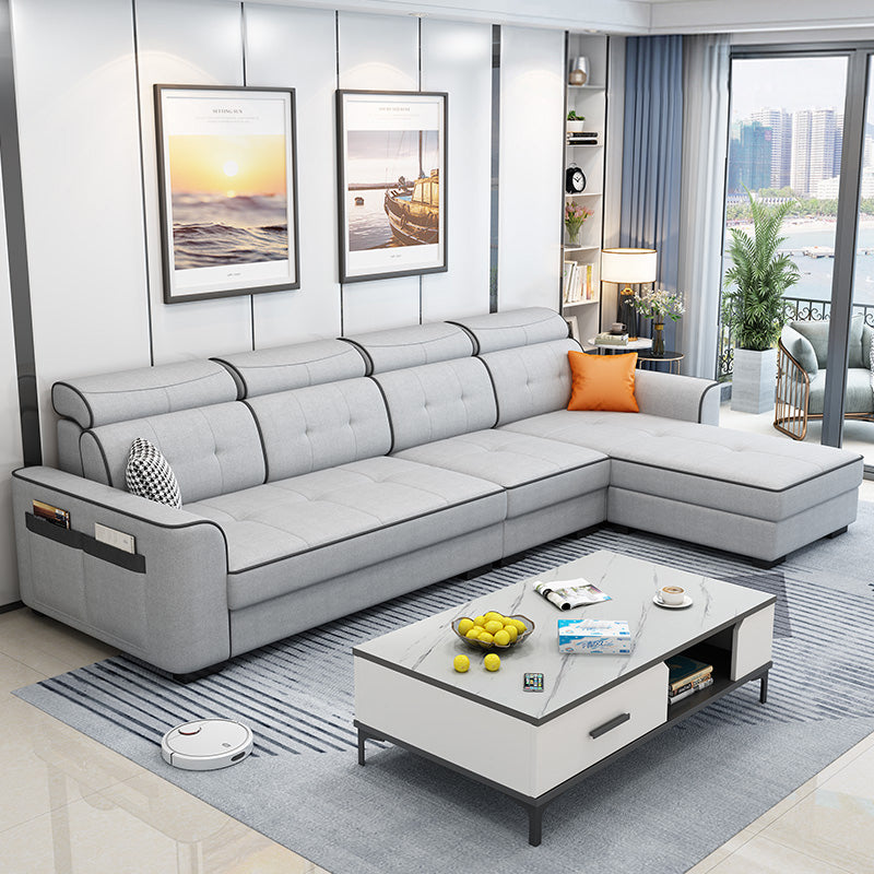 106.3"L x 57.09"W x 35.43"H Fabric Adjustable High Back Sectionals Sofa with Storage Light Gray Cotton Blend Clearhalo 'furn' 'furn_sectionals' 'Furniture' 'furniture_sectionals' 'kitchen' 'kitchen_sectionals' 'Living Room Furniture' 'Sectionals' 4822372
