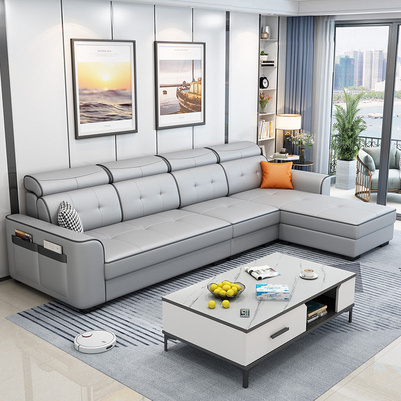 106.3"L x 57.09"W x 35.43"H Fabric Adjustable High Back Sectionals Sofa with Storage Silver Gray Faux Leather Clearhalo 'furn' 'furn_sectionals' 'Furniture' 'furniture_sectionals' 'kitchen' 'kitchen_sectionals' 'Living Room Furniture' 'Sectionals' 4822375
