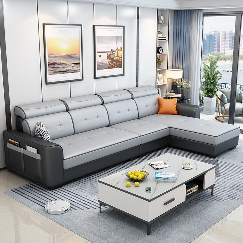 106.3"L x 57.09"W x 35.43"H Fabric Adjustable High Back Sectionals Sofa with Storage Gray Black Faux Leather Clearhalo 'furn' 'furn_sectionals' 'Furniture' 'furniture_sectionals' 'kitchen' 'kitchen_sectionals' 'Living Room Furniture' 'Sectionals' 4822377