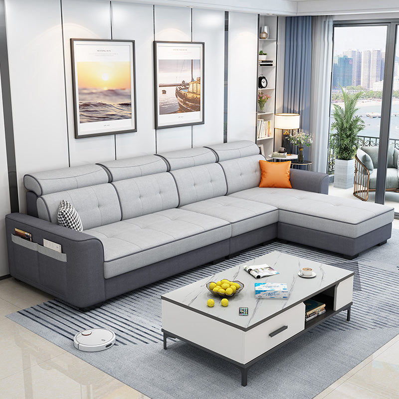 106.3"L x 57.09"W x 35.43"H Fabric Adjustable High Back Sectionals Sofa with Storage Dark Grey Light Grey Cotton Blend Clearhalo 'furn' 'furn_sectionals' 'Furniture' 'furniture_sectionals' 'kitchen' 'kitchen_sectionals' 'Living Room Furniture' 'Sectionals' 4822382