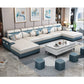 159.44" L x 70.86" W x 35.43" H Adjustable Faux Leather Pillow Top Arm Sectional Beige-Blue Clearhalo 'furn' 'furn_sectionals' 'Furniture' 'furniture_sectionals' 'kitchen' 'kitchen_sectionals' 'Living Room Furniture' 'Sectionals' 4822385