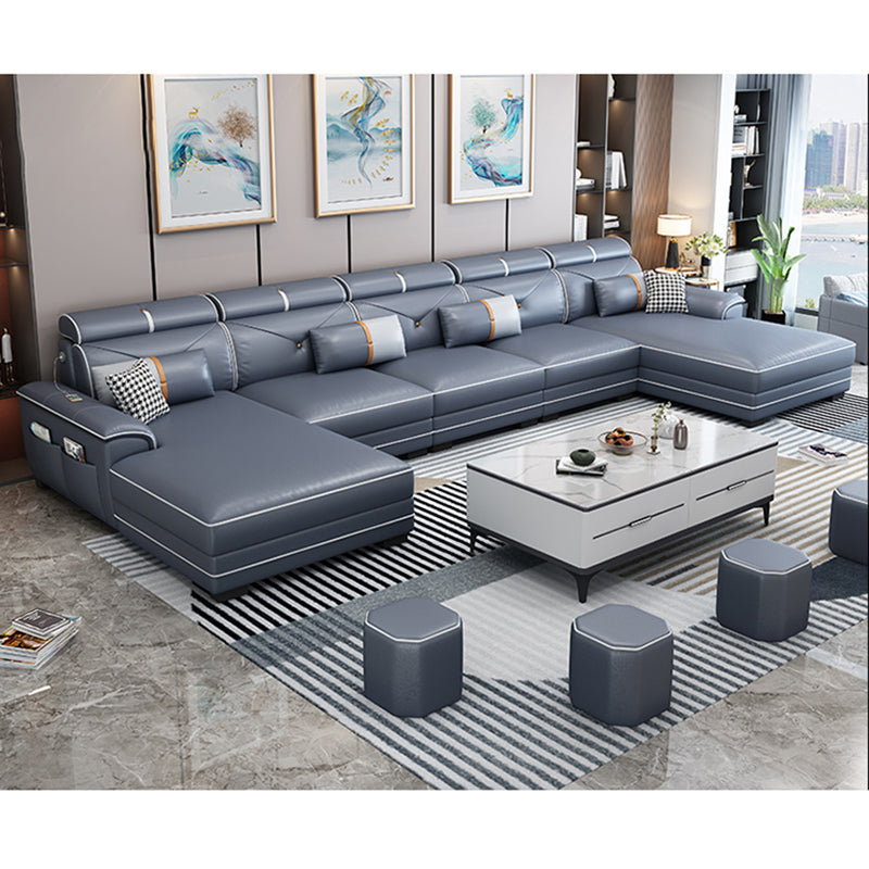 159.44" L x 70.86" W x 35.43" H Adjustable Faux Leather Pillow Top Arm Sectional Dark Gray Clearhalo 'furn' 'furn_sectionals' 'Furniture' 'furniture_sectionals' 'kitchen' 'kitchen_sectionals' 'Living Room Furniture' 'Sectionals' 4822394