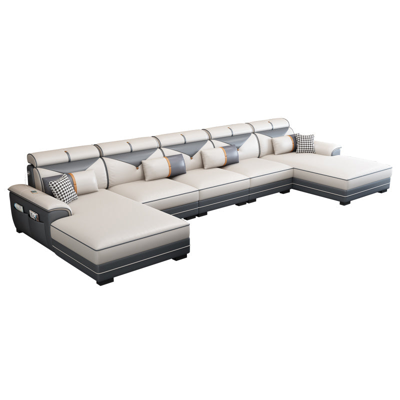 159.44" L x 70.86" W x 35.43" H Adjustable Faux Leather Pillow Top Arm Sectional Clearhalo 'furn' 'furn_sectionals' 'Furniture' 'furniture_sectionals' 'kitchen' 'kitchen_sectionals' 'Living Room Furniture' 'Sectionals' 4822395