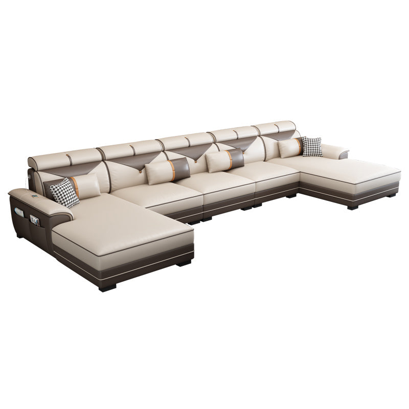 159.44" L x 70.86" W x 35.43" H Adjustable Faux Leather Pillow Top Arm Sectional Clearhalo 'furn' 'furn_sectionals' 'Furniture' 'furniture_sectionals' 'kitchen' 'kitchen_sectionals' 'Living Room Furniture' 'Sectionals' 4822399