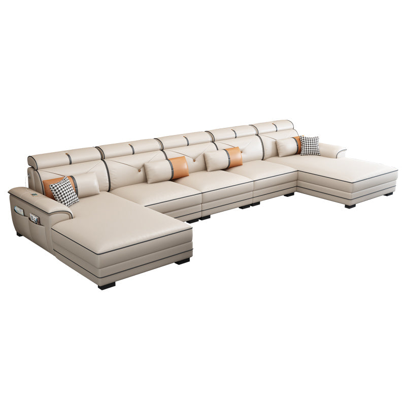 159.44" L x 70.86" W x 35.43" H Adjustable Faux Leather Pillow Top Arm Sectional Clearhalo 'furn' 'furn_sectionals' 'Furniture' 'furniture_sectionals' 'kitchen' 'kitchen_sectionals' 'Living Room Furniture' 'Sectionals' 4822402