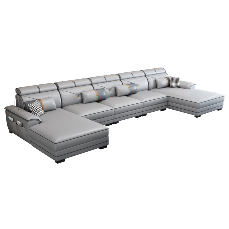 159.44" L x 70.86" W x 35.43" H Adjustable Faux Leather Pillow Top Arm Sectional Clearhalo 'furn' 'furn_sectionals' 'Furniture' 'furniture_sectionals' 'kitchen' 'kitchen_sectionals' 'Living Room Furniture' 'Sectionals' 4822403