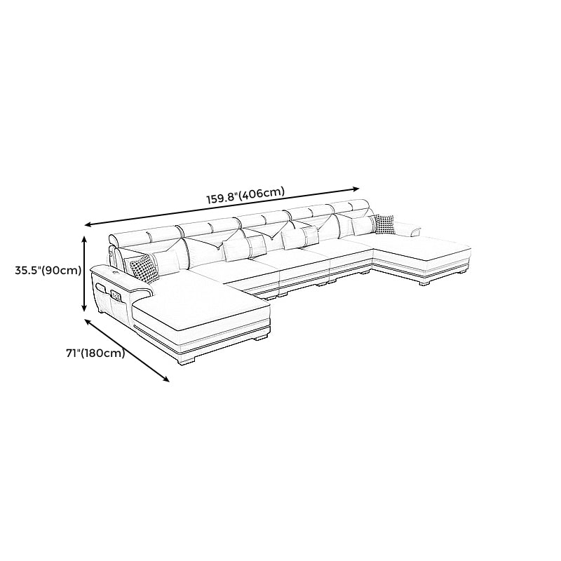 159.44" L x 70.86" W x 35.43" H Adjustable Faux Leather Pillow Top Arm Sectional Clearhalo 'furn' 'furn_sectionals' 'Furniture' 'furniture_sectionals' 'kitchen' 'kitchen_sectionals' 'Living Room Furniture' 'Sectionals' 4822405