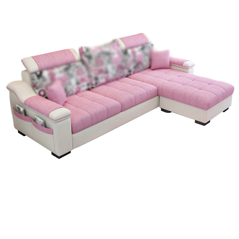 Square Arm Sectionals 106.3"D x 57"W x 35.43"H High Back Sofa with Storage Pink Clearhalo 'furn' 'furn_sectionals' 'Furniture' 'furniture_sectionals' 'kitchen' 'kitchen_sectionals' 'Living Room Furniture' 'Sectionals' 4822409