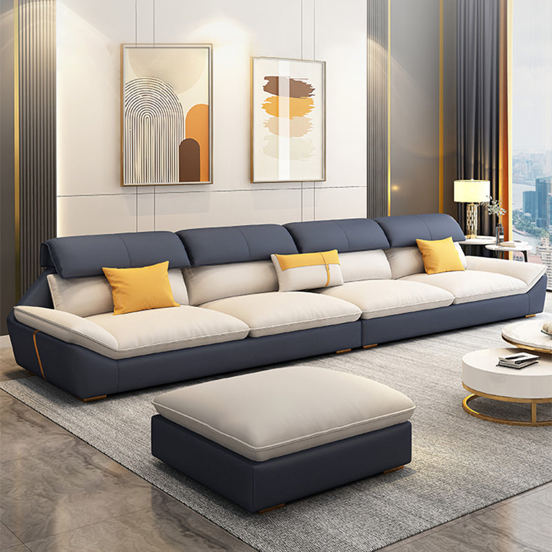 Faux Leather Contemporary Beige Sofa/Sectional for Living Room 130"L x 35"W x 35"H Memory Foam Clearhalo 'furn' 'furn_sectionals' 'Furniture' 'furniture_sectionals' 'kitchen' 'kitchen_sectionals' 'Living Room Furniture' 'Sectionals' 4822428