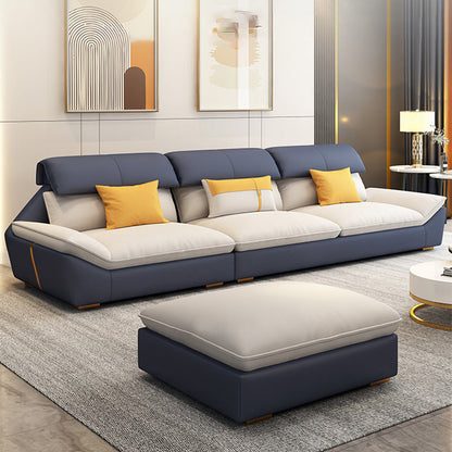 Faux Leather Contemporary Beige Sofa/Sectional for Living Room 102"L x 35.5"W x 35.5"H Memory Foam Clearhalo 'furn' 'furn_sectionals' 'Furniture' 'furniture_sectionals' 'kitchen' 'kitchen_sectionals' 'Living Room Furniture' 'Sectionals' 4822429