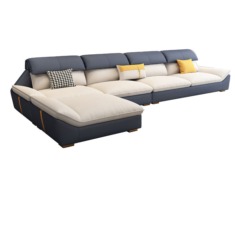 Faux Leather Contemporary Beige Sofa/Sectional for Living Room 130"L x 69"W x 35"H Latex Clearhalo 'furn' 'furn_sectionals' 'Furniture' 'furniture_sectionals' 'kitchen' 'kitchen_sectionals' 'Living Room Furniture' 'Sectionals' 4822430