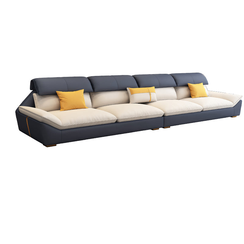 Faux Leather Contemporary Beige Sofa/Sectional for Living Room 130"L x 35"W x 35"H Latex Clearhalo 'furn' 'furn_sectionals' 'Furniture' 'furniture_sectionals' 'kitchen' 'kitchen_sectionals' 'Living Room Furniture' 'Sectionals' 4822433