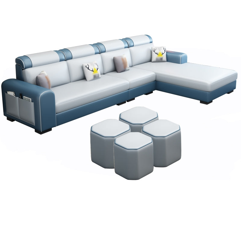 Contemporary Right Hand Facing Sectional with Round Arm and Storage Light Blue-White Faux Leather Clearhalo 'furn' 'furn_sectionals' 'Furniture' 'furniture_sectionals' 'kitchen' 'kitchen_sectionals' 'Living Room Furniture' 'Sectionals' 4822443