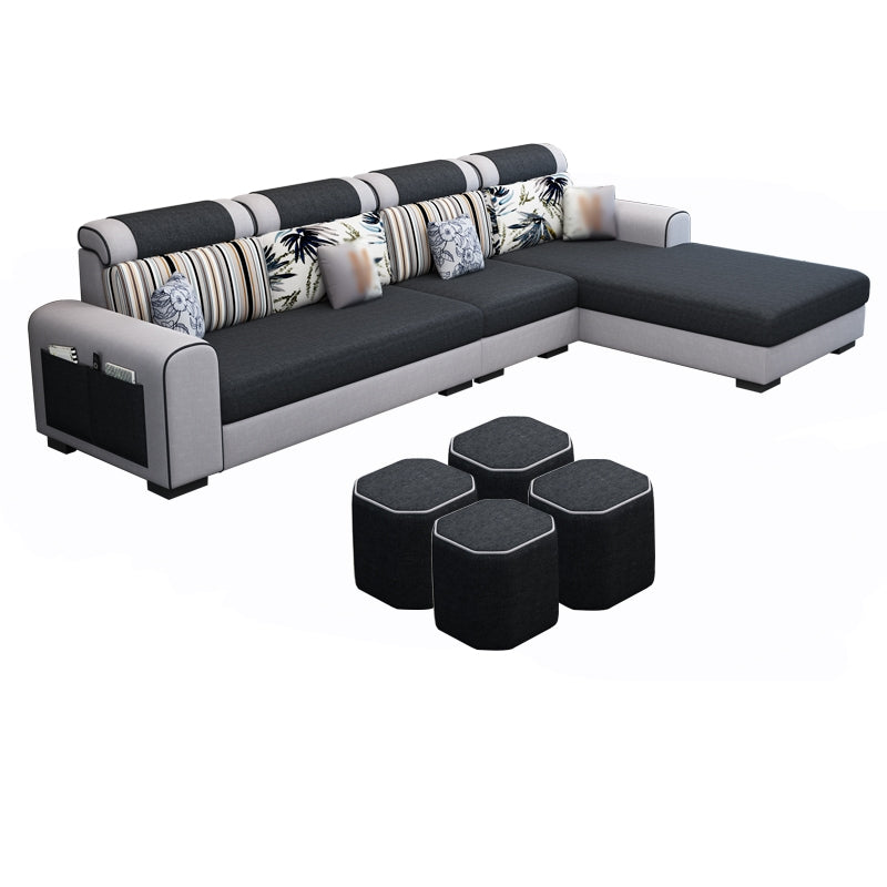 Contemporary Right Hand Facing Sectional with Round Arm and Storage Dark Gray-White Linen Blend Clearhalo 'furn' 'furn_sectionals' 'Furniture' 'furniture_sectionals' 'kitchen' 'kitchen_sectionals' 'Living Room Furniture' 'Sectionals' 4822445