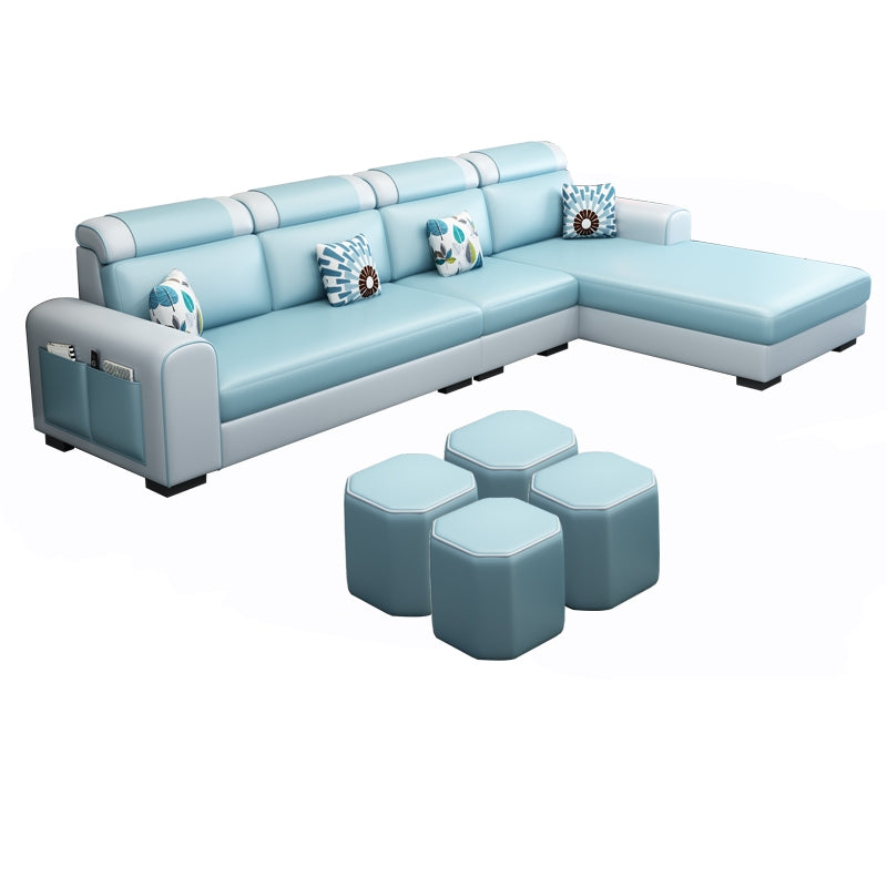 Contemporary Right Hand Facing Sectional with Round Arm and Storage Sky Blue Faux Leather Clearhalo 'furn' 'furn_sectionals' 'Furniture' 'furniture_sectionals' 'kitchen' 'kitchen_sectionals' 'Living Room Furniture' 'Sectionals' 4822447