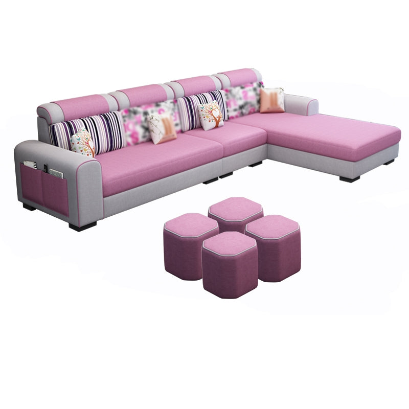 Contemporary Right Hand Facing Sectional with Round Arm and Storage Pink Linen Blend Clearhalo 'furn' 'furn_sectionals' 'Furniture' 'furniture_sectionals' 'kitchen' 'kitchen_sectionals' 'Living Room Furniture' 'Sectionals' 4822448