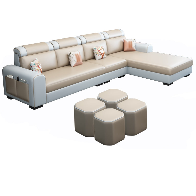 Contemporary Right Hand Facing Sectional with Round Arm and Storage Khaki Faux Leather Clearhalo 'furn' 'furn_sectionals' 'Furniture' 'furniture_sectionals' 'kitchen' 'kitchen_sectionals' 'Living Room Furniture' 'Sectionals' 4822450