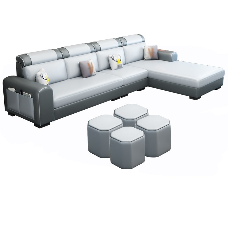 Contemporary Right Hand Facing Sectional with Round Arm and Storage Gray-White Faux Leather Clearhalo 'furn' 'furn_sectionals' 'Furniture' 'furniture_sectionals' 'kitchen' 'kitchen_sectionals' 'Living Room Furniture' 'Sectionals' 4822452