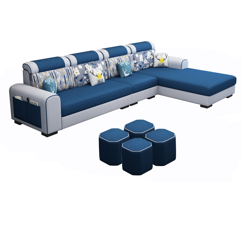 Contemporary Right Hand Facing Sectional with Round Arm and Storage Dark Blue Linen Blend Clearhalo 'furn' 'furn_sectionals' 'Furniture' 'furniture_sectionals' 'kitchen' 'kitchen_sectionals' 'Living Room Furniture' 'Sectionals' 4822454