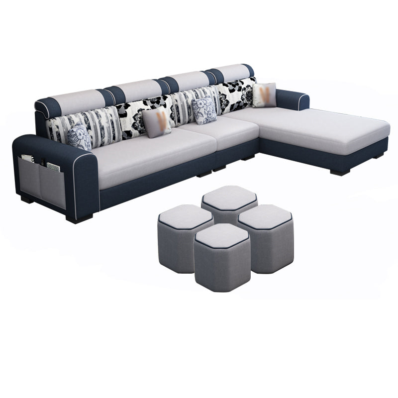 Contemporary Right Hand Facing Sectional with Round Arm and Storage Black White Linen Blend Clearhalo 'furn' 'furn_sectionals' 'Furniture' 'furniture_sectionals' 'kitchen' 'kitchen_sectionals' 'Living Room Furniture' 'Sectionals' 4822456