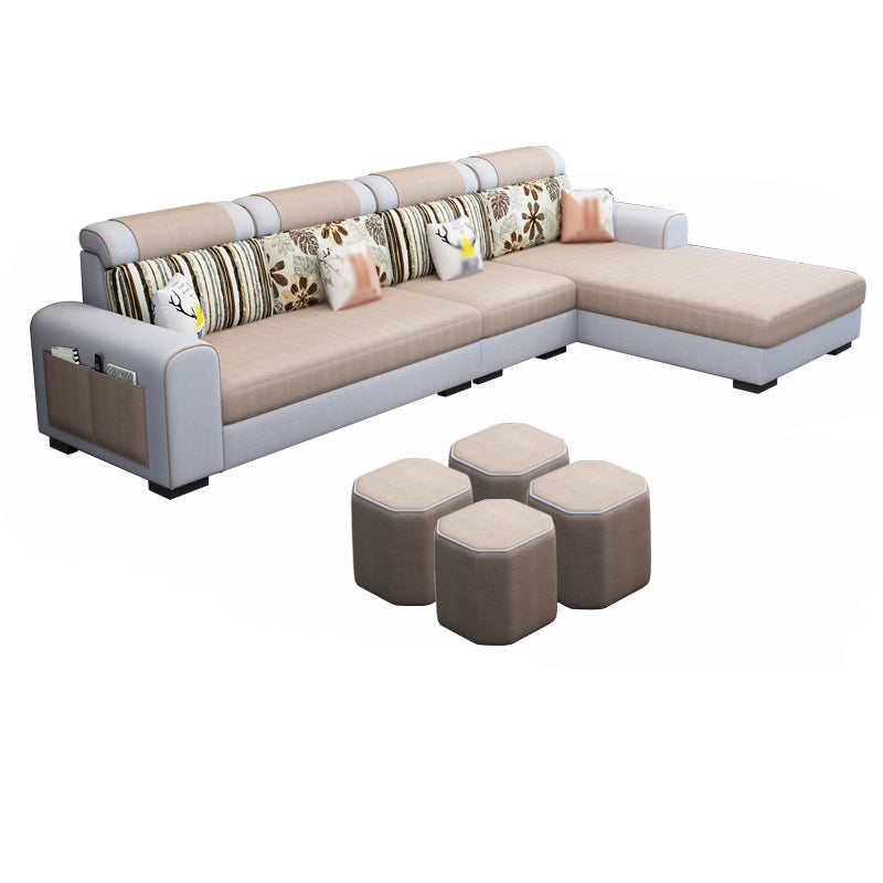 Contemporary Right Hand Facing Sectional with Round Arm and Storage Khaki Linen Blend Clearhalo 'furn' 'furn_sectionals' 'Furniture' 'furniture_sectionals' 'kitchen' 'kitchen_sectionals' 'Living Room Furniture' 'Sectionals' 4822458