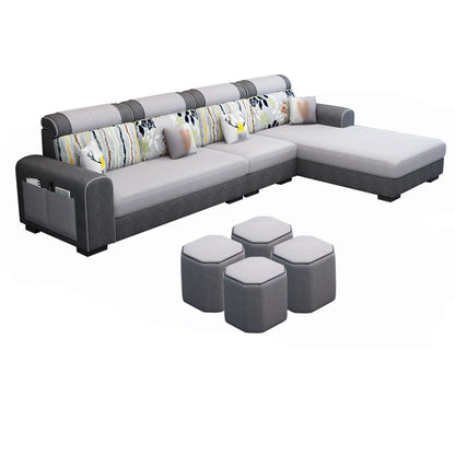 Contemporary Right Hand Facing Sectional with Round Arm and Storage Gray-White Linen Blend Clearhalo 'furn' 'furn_sectionals' 'Furniture' 'furniture_sectionals' 'kitchen' 'kitchen_sectionals' 'Living Room Furniture' 'Sectionals' 4822460