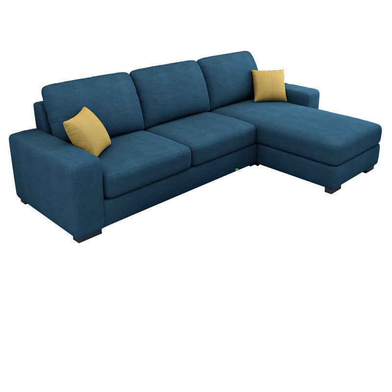 Square Arm 3-Seater Pillowed Back Cushions Sectionals with Chaise Dark Blue Clearhalo 'Furniture' 'furniture_sectionals' 'kitchen' 'kitchen_sectionals' 'Living Room Furniture' 'Sectionals' 4822466
