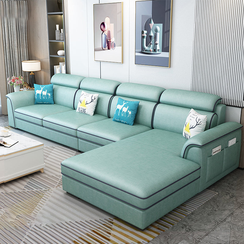 Contemporary L-Shape Sectional with Storage and USB for Apartment Green Faux Leather Clearhalo 'furn' 'furn_sectionals' 'Furniture' 'furniture_sectionals' 'kitchen' 'kitchen_sectionals' 'Living Room Furniture' 'Sectionals' 4822482