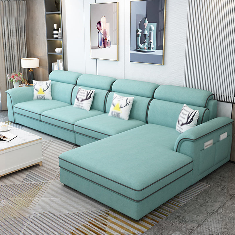 Contemporary L-Shape Sectional with Storage and USB for Apartment Green Linen Blend Clearhalo 'furn' 'furn_sectionals' 'Furniture' 'furniture_sectionals' 'kitchen' 'kitchen_sectionals' 'Living Room Furniture' 'Sectionals' 4822485