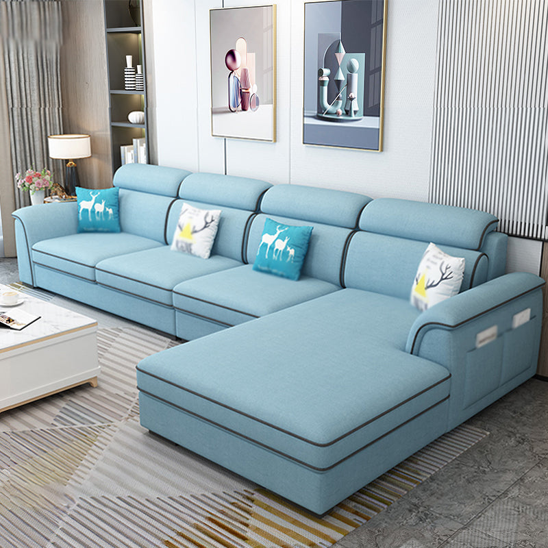 Contemporary L-Shape Sectional with Storage and USB for Apartment Blue Linen Blend Clearhalo 'furn' 'furn_sectionals' 'Furniture' 'furniture_sectionals' 'kitchen' 'kitchen_sectionals' 'Living Room Furniture' 'Sectionals' 4822489