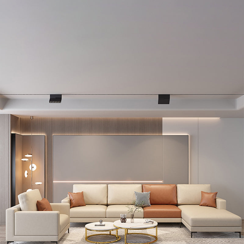 Scandinavian Modular Sectional with Recessed Arm and Pillowed Back Cushions White-Orange Latex Clearhalo 'furn' 'furn_sectionals' 'Furniture' 'furniture_sectionals' 'kitchen' 'kitchen_sectionals' 'Living Room Furniture' 'Sectionals' 4822505