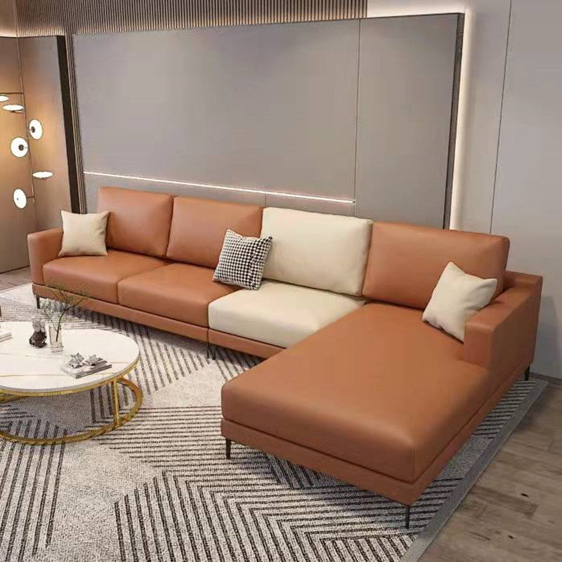 Scandinavian Modular Sectional with Recessed Arm and Pillowed Back Cushions Orange White Clearhalo 'furn' 'furn_sectionals' 'Furniture' 'furniture_sectionals' 'kitchen' 'kitchen_sectionals' 'Living Room Furniture' 'Sectionals' 4822507