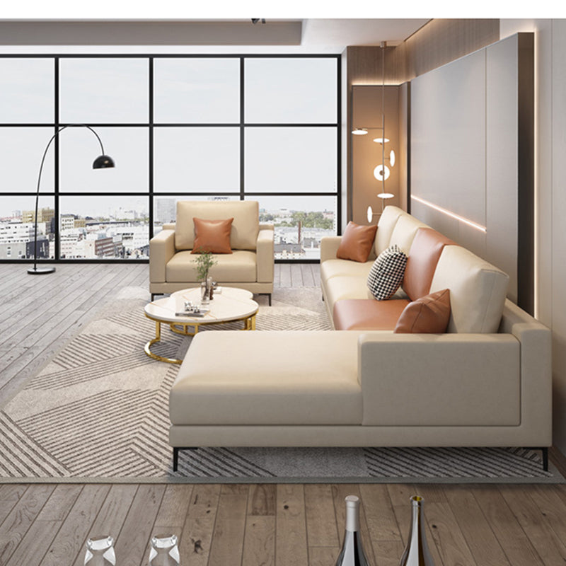 Scandinavian Modular Sectional with Recessed Arm and Pillowed Back Cushions Clearhalo 'furn' 'furn_sectionals' 'Furniture' 'furniture_sectionals' 'kitchen' 'kitchen_sectionals' 'Living Room Furniture' 'Sectionals' 4822508