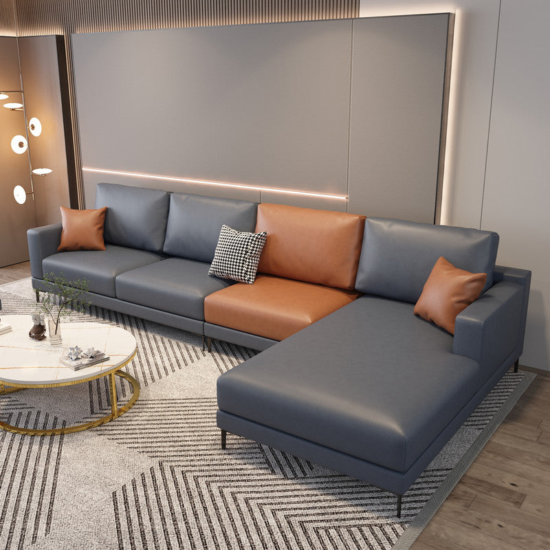 Scandinavian Modular Sectional with Recessed Arm and Pillowed Back Cushions Orange Dark Grey Memory Foam Clearhalo 'furn' 'furn_sectionals' 'Furniture' 'furniture_sectionals' 'kitchen' 'kitchen_sectionals' 'Living Room Furniture' 'Sectionals' 4822509
