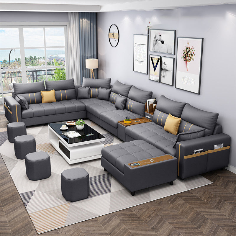 Square Arm Cotton Blend and Faux Leather Sectionals Sofas with Storage Faux Leather Dark Gray Clearhalo 'furn' 'furn_sectionals' 'Furniture' 'furniture_sectionals' 'kitchen' 'kitchen_sectionals' 'Living Room Furniture' 'Sectionals' 4822533