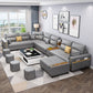 Square Arm Cotton Blend and Faux Leather Sectionals Sofas with Storage Cotton Blend Gray Clearhalo 'furn' 'furn_sectionals' 'Furniture' 'furniture_sectionals' 'kitchen' 'kitchen_sectionals' 'Living Room Furniture' 'Sectionals' 4822534
