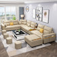 Square Arm Cotton Blend and Faux Leather Sectionals Sofas with Storage Cotton Blend Yellow Clearhalo 'furn' 'furn_sectionals' 'Furniture' 'furniture_sectionals' 'kitchen' 'kitchen_sectionals' 'Living Room Furniture' 'Sectionals' 4822536