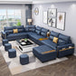 Square Arm Cotton Blend and Faux Leather Sectionals Sofas with Storage Cotton Blend Dark Blue Clearhalo 'furn' 'furn_sectionals' 'Furniture' 'furniture_sectionals' 'kitchen' 'kitchen_sectionals' 'Living Room Furniture' 'Sectionals' 4822539