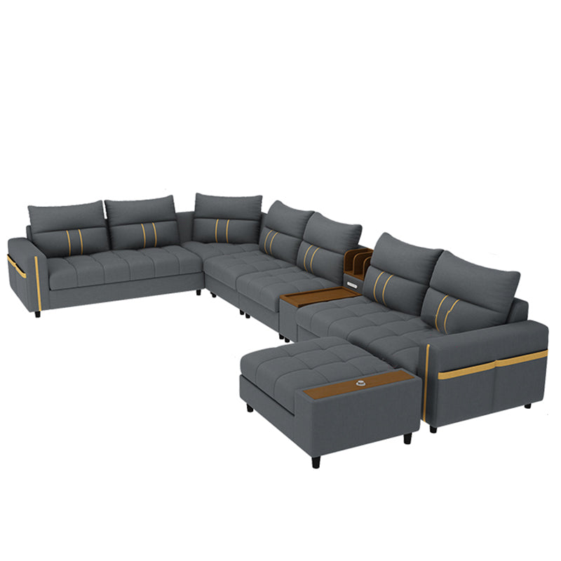 Square Arm Cotton Blend and Faux Leather Sectionals Sofas with Storage Clearhalo 'furn' 'furn_sectionals' 'Furniture' 'furniture_sectionals' 'kitchen' 'kitchen_sectionals' 'Living Room Furniture' 'Sectionals' 4822541